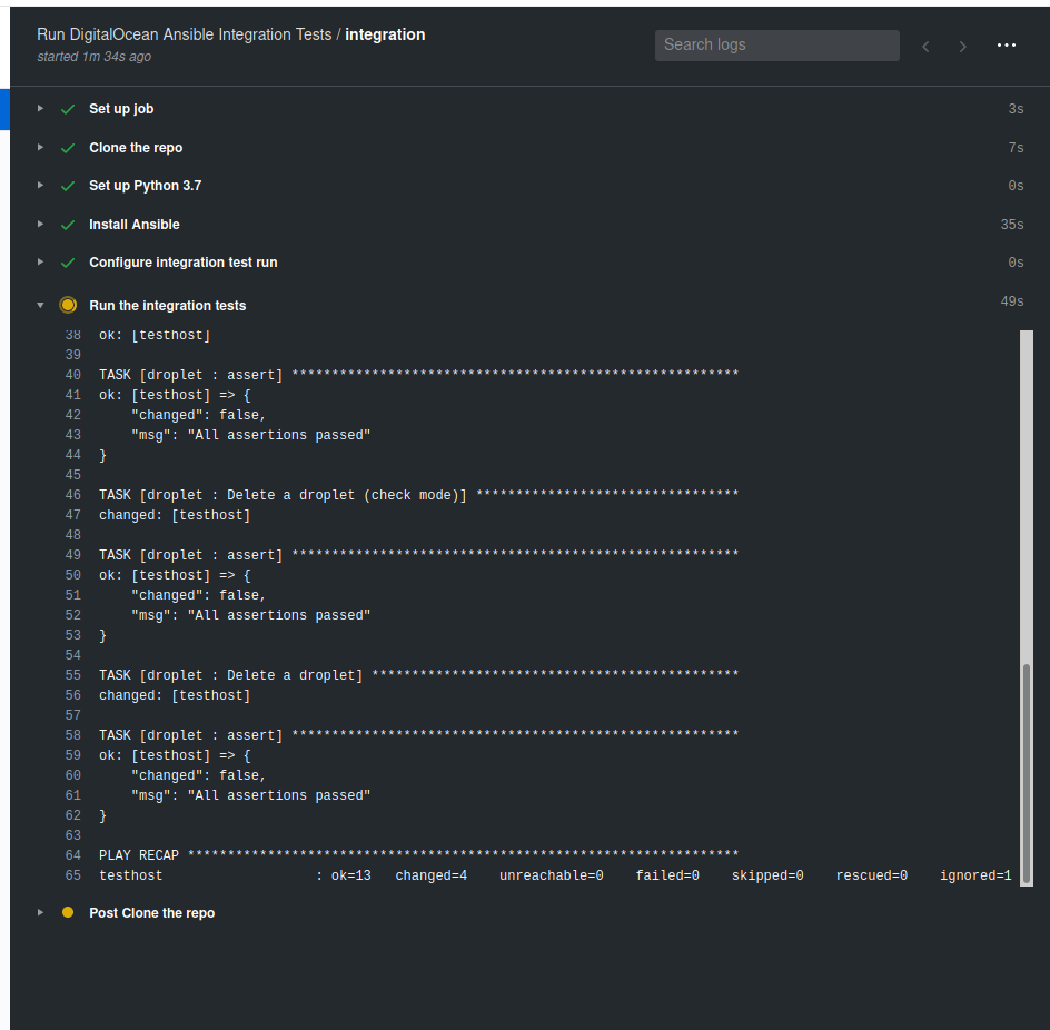 Sample output from the GitHub Actions in action ;)