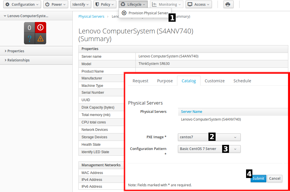 Physical server provisioning process.
