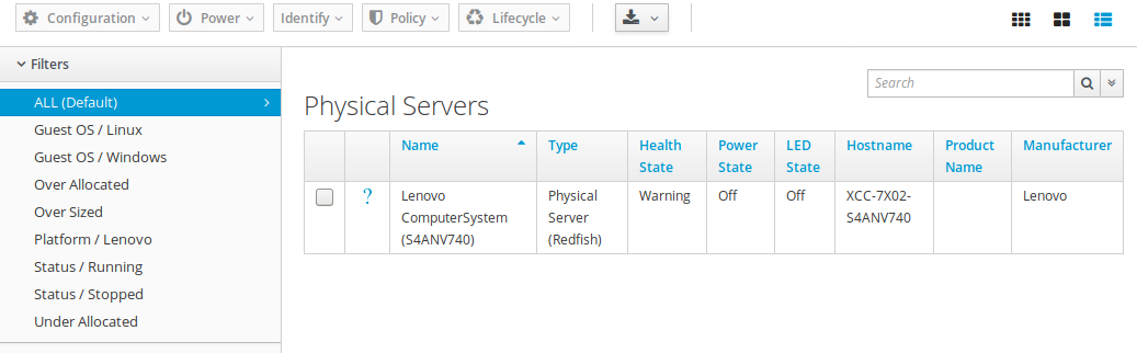 List of available servers.